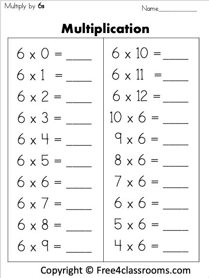 Multiply By 6 Worksheets