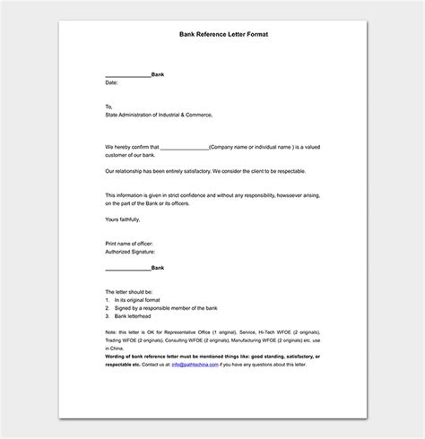 Bank Reference Letter Template Format Samples