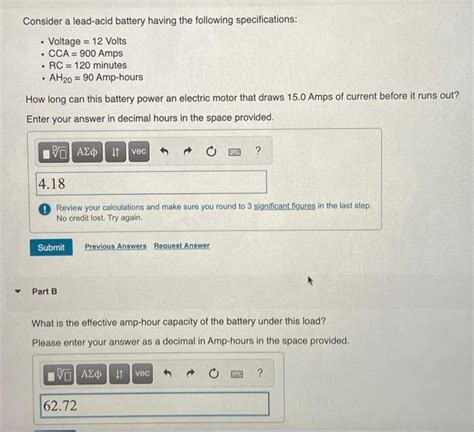 Solved Consider A Lead Acid Battery Having The Following Chegg