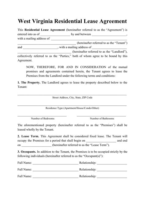 West Virginia Residential Lease Agreement Template Fill Out Sign