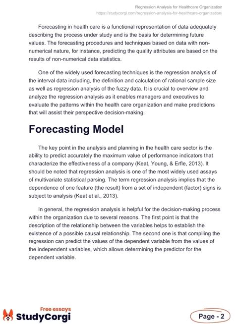 Regression Analysis For Healthcare Organization Free Essay Example