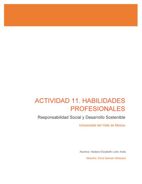 A11 Responsabilidad Social Y Desarrollo Sostenible Actividad 11 Habilidades Profesionales