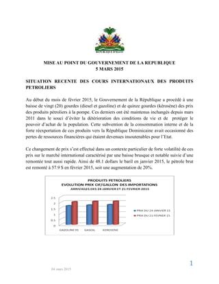 Situation récente des Prix des Produits Pétroliers Mise au Point du