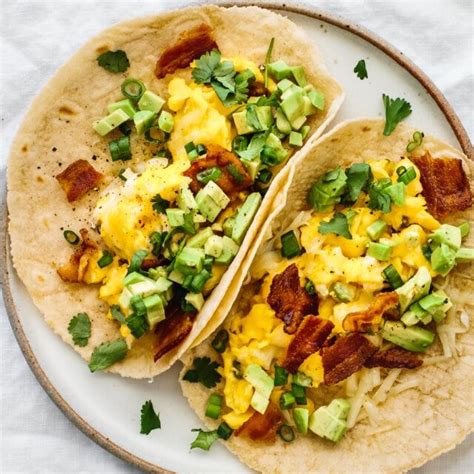 Easy Breakfast Tacos Bacon Egg Avocado Downshiftology Summer