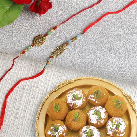 Send Exquisite Designer Rakhis With Motichoor Ladoo Online RKH22