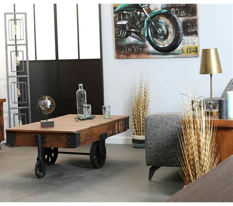 Table Basse Industrielle Vintage Bois Recycl Roues Leeds Table Basse But