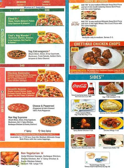 Dominos Pizza Printable Menu