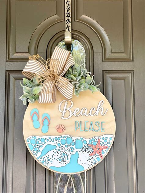 Beach Please Door Hanger Beach Door Decor Summer Door Etsy