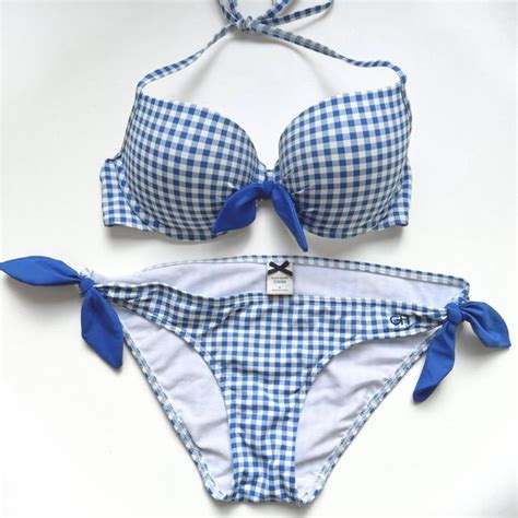 Gilly Hicks Bikini Bleu Blanc Taille M Haut S Bas Gebraucht