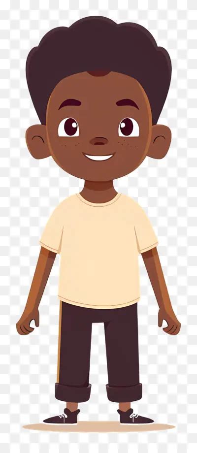 African Boy Cartoon Character With Dark Skin And Smiles Clip