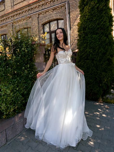 Strapless A Line Wedding Dress With A Bustier Bodice