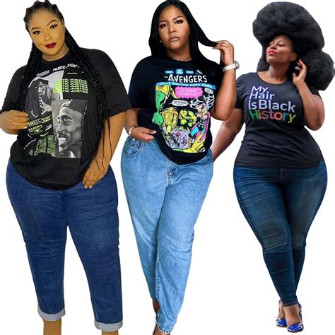 Lady Short Sleeve Black Plus Size Women African Printed Tees Fashion