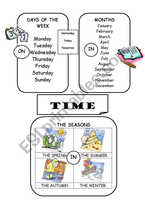 Time Chart Days Months And Seasons Esl Worksheet By Katyco