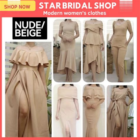 Nude Earthtone Beige Dress Infinity Dress Off Shoulder Dress Bridesmaid