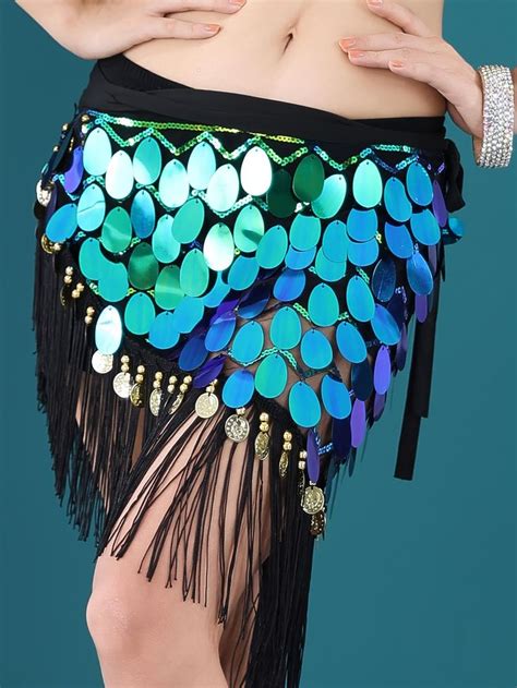 Glitter Sequins Belly Dance Hip Scarf With Tassel Triangle Belly