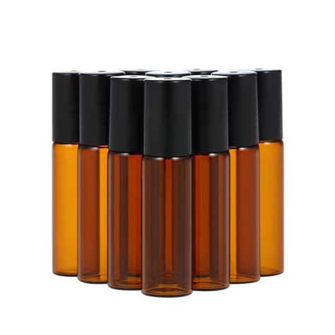 10ml Amber Glass Roll On Roller Bottle Essential Oils Bottles Jar With