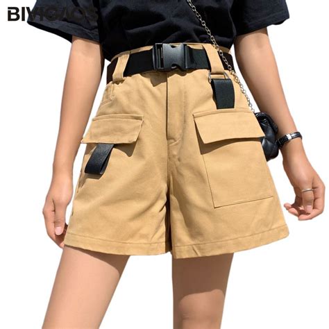 2021 BIVIGAOS Summer New Belt Cargo Shorts Ribbon Pocket Cotton Short