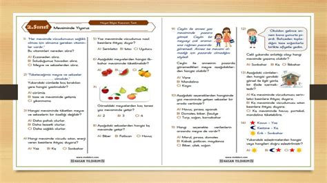 S N F Hayat Bilgisi Mevsiminde Yiyoruz Testi Meb Ders