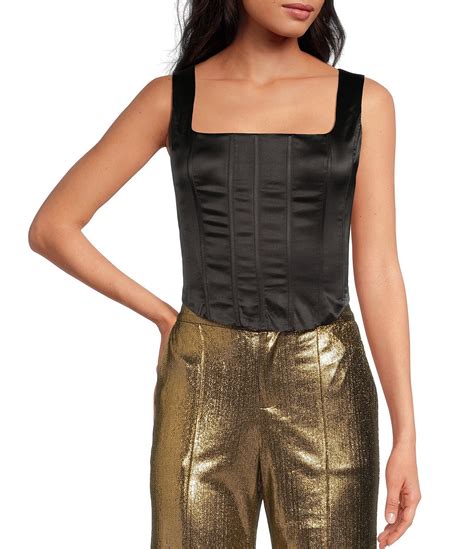 Sugarlips Satin Square Neck Sleeveless Cropped Corset Tank Top Dillards