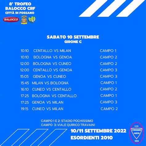 CALENDARIO 8 TROFEO BALOCCO CRF CITTÀ DI FOSSANO Fossano Calcio Ssd