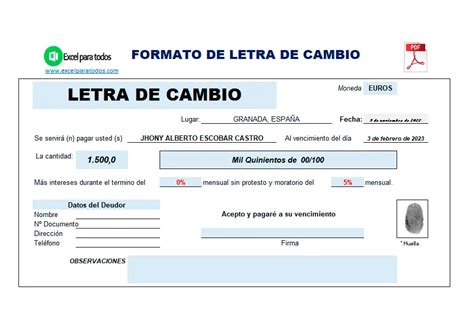 Formato Letra De Cambio Formaliza Pagos Fácilmente