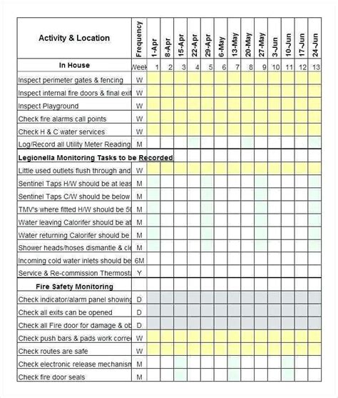 Printable Home Maintenance Schedule Spreadsheet