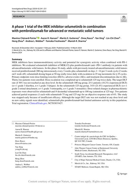 PDF A Phase 1 Trial Of The MEK Inhibitor Selumetinib In Combination