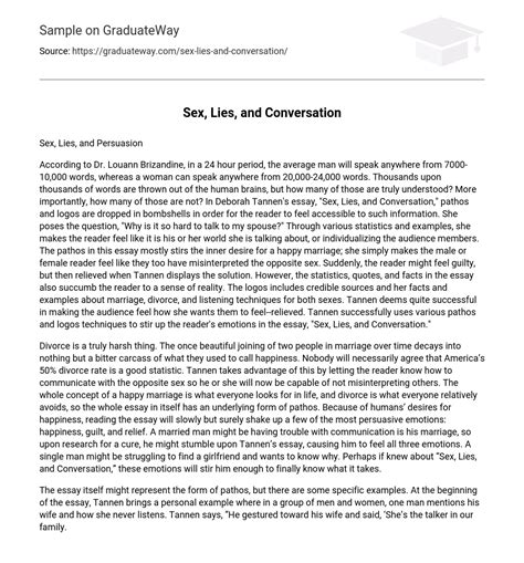 Sex Lies And Conversation Essay Example Graduateway