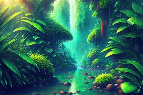 A Beautiful Rain Forest Background By Ai Generated Stock Illustration