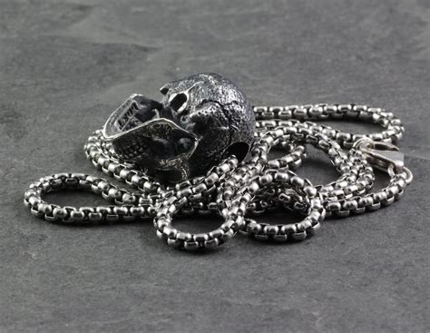 Skull Necklace Sterling Silver Human Skull Pendant Fine Etsy