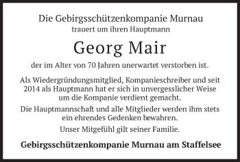 Traueranzeigen Von Georg Mair Trauer Merkur De