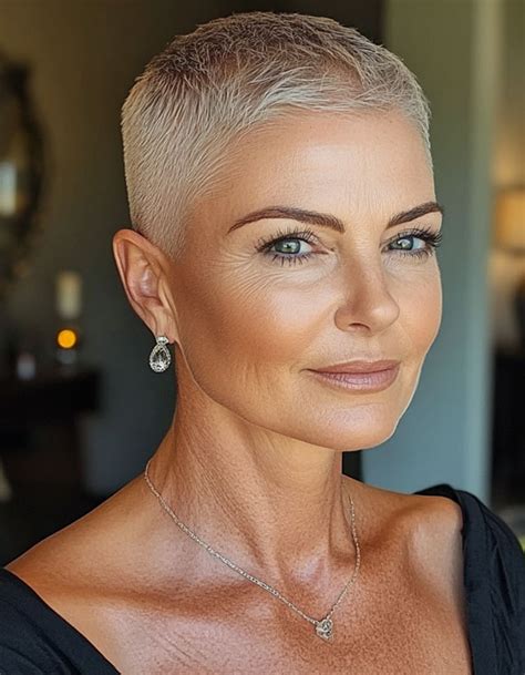 50 Trendy Pixie Haircuts For Women Over 50 Platinum Blonde Buzz Cut