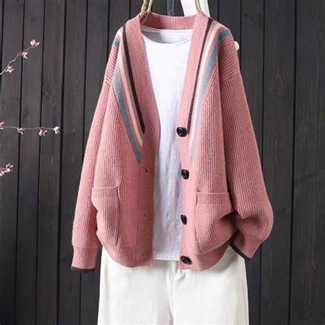 CRAZE Cardigan tricoté femmes automne et hiver lâche décontracté rétro