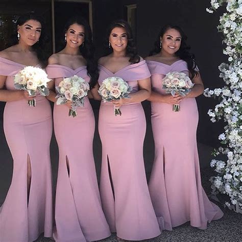 Sexy Mermaid Pink Bridesmaid Dresses Off The Shoulder Mychicdress