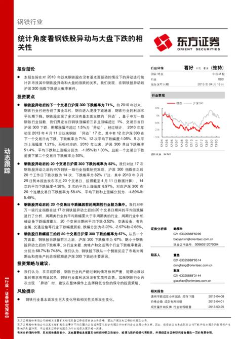 钢铁行业：统计角度看钢铁股异动与大盘下跌的相关性