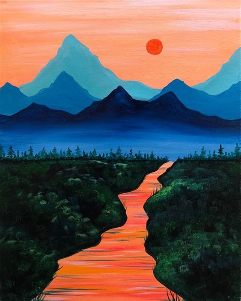 River Glow | Sunset canvas painting, Landscape art, Canvas painting