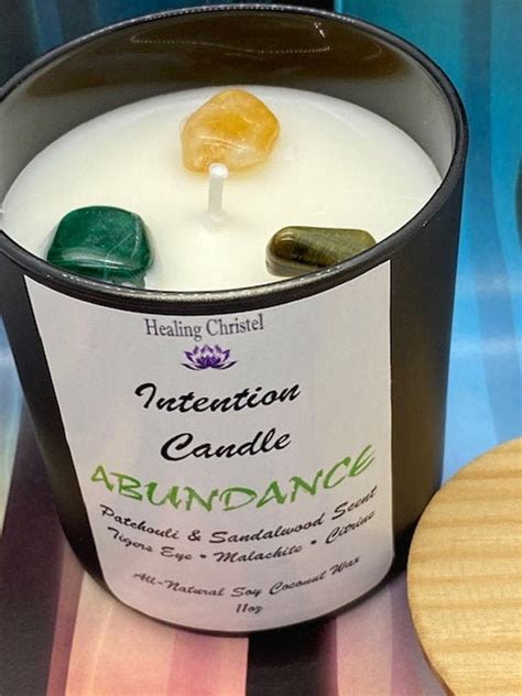 Abundance Crystal Candle Crystal Infused Patchouli And Etsy