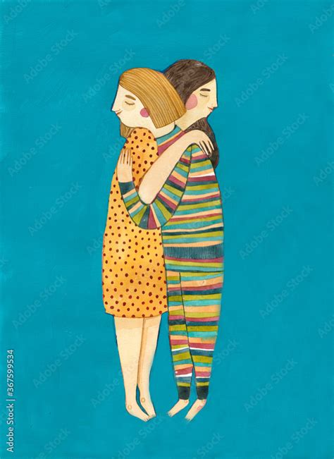 Two Girls Hugging Each Other Stock Illustration Adobe Stock