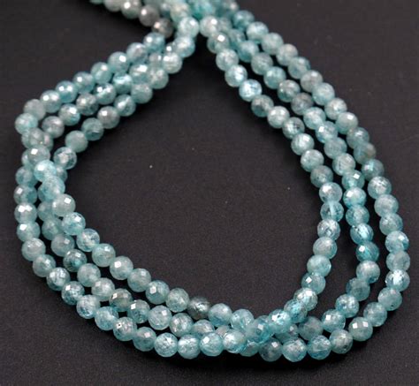 Natural Blue Zircon Faceted Mm Round Beads A