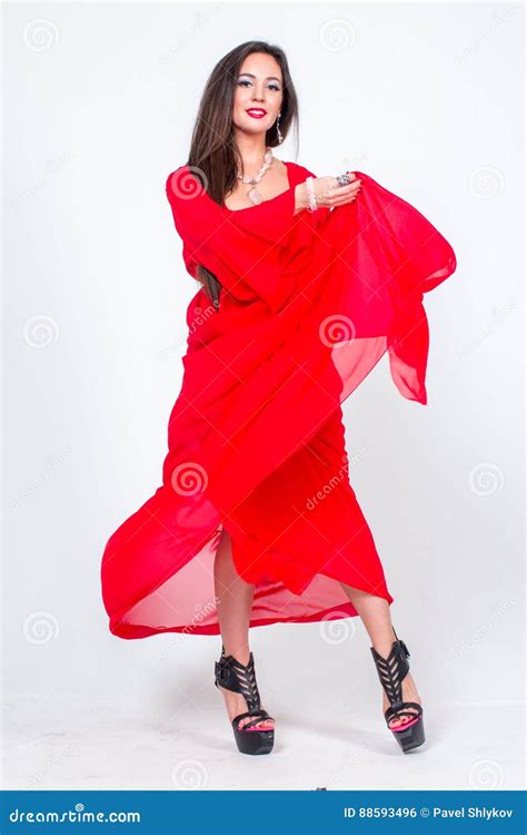 Lady dancer in red stock photo. Image of pole, brunette - 88593496