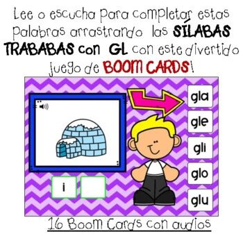 BOOM CARDS SÍLABAS TRABADAS con GL Spanish Blends Digital by Ms