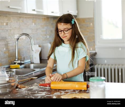 Child Girl Kitchen Cooking Food Flour Dough Preparation Ingredient