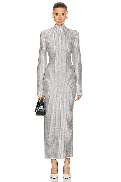 Tom Ford Turtleneck Dress In Metallic Silver Editorialist