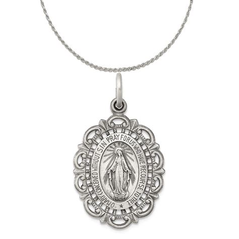 Carat In Karats Sterling Silver Antiqued Miraculous Medal Pendant Mm