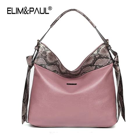 Elim Paul Classic Serpentine Patchwork Leather Handbag Women Famous