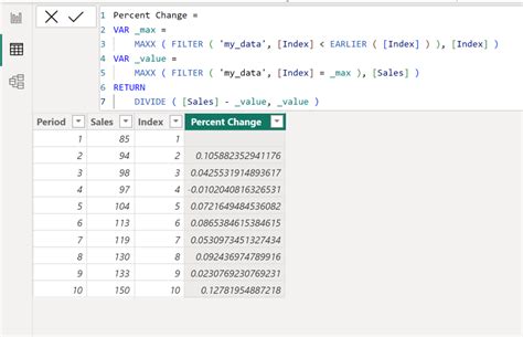 calculate percent change  power bi