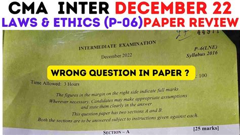 Cma Inter December 2022 Law And Ethics Paper Review Wrong Question In