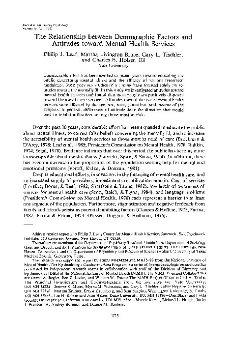 Pdf The Relationship Between Demographic Factors And Attitudes Toward Mental Health Services