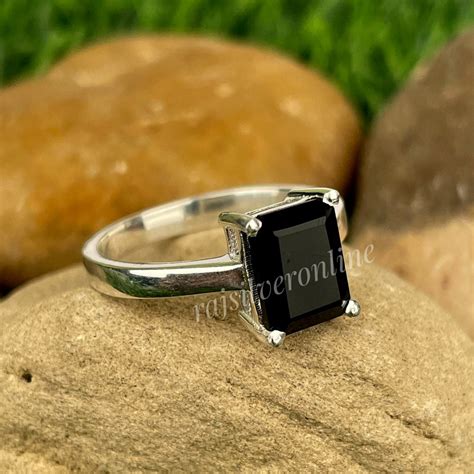 Black Onyx Emerald Cut Ring Black Onyx Silver Ring Black Etsy