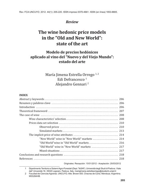 Pdf The Wine Hedonic Price Models In The ‘old And New World State